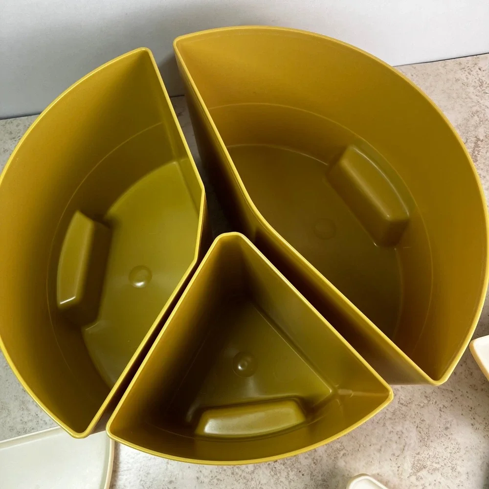 Rubbermaid Carousel Server Vintage Parts Harvest Gold Flower Lazy Susan Bin Lid